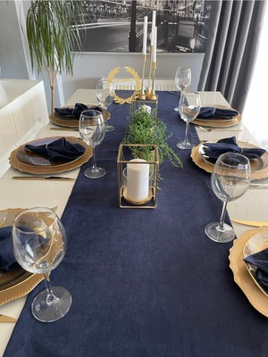 Decamor Home Kadife Dokulu Dertsiz Lacivert Uzun Runner (Peçete Dahil Değil )