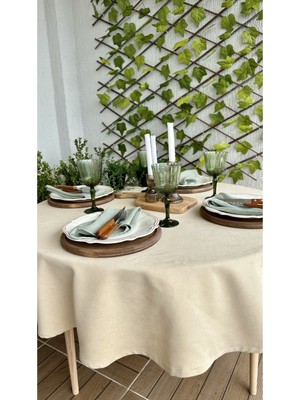 Decamor Home Kadife Dokulu Bej Yuvarlak Masa Örtüsü Dertsiz (Peçete Dahil Değil)