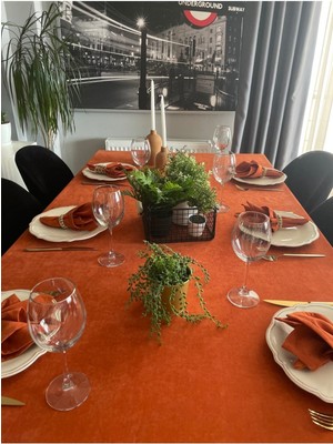 Decamor Home Kadife Dokulu Dertsiz Kiremit Tarçın Masa Örtüsü (Peçete Dahil Değil )