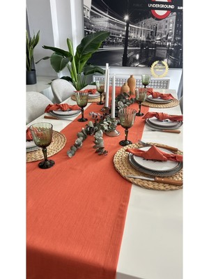 Decamor Home Keten Dokulu Kiremit Tarçın Runner (Peçete Dahil Değil )