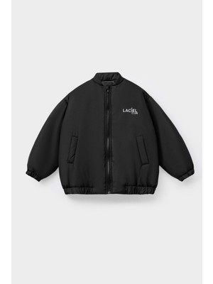 Magu Unisex Çocuk Siyah Bomber Mont Fermuarlı Cepli Rahat Kesim Pamuk Materyal