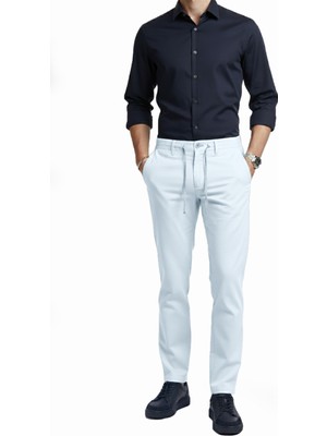 Deepsea Erkek Buz Mavisi Esnek Kumaş Slim Fit Beli Lastikli Günlük Spor Pantolon 2601070