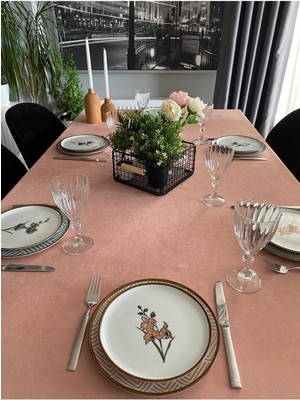 Decamor Home Kadife Dokulu Dertsiz Pudra Pembe Masa Örtüsü