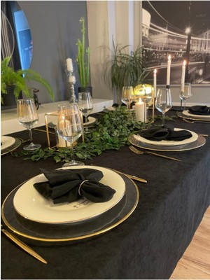 Decamor Home Kadife Dokulu Dertsiz Siyah Masa Örtüsü (Peçete Dahil Değil )