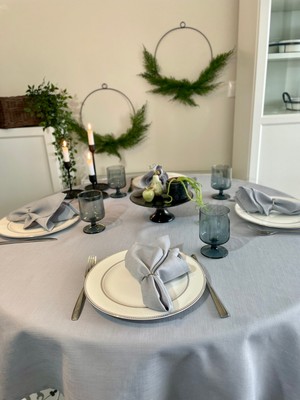 Decamor Home Keten Dokulu Gri Yuvarlak Masa Örtüsü (Peçete Dahil Değil )