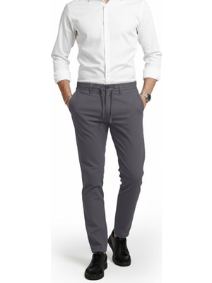 Deepsea Erkek Füme Likralı Gofre Kumaş Beli Lastikli Ipli Slim Fit Günlük Pantolon 2600650