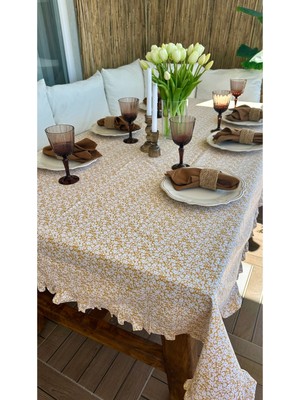 Decamor Home Sarı Mini Çiçekli Fırfırlı Masa Örtüsi