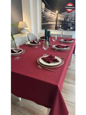 Decamor Home Keten Dokulu Şarabi Bordo Masa Örtüsü (Peçete Dahil Değil)