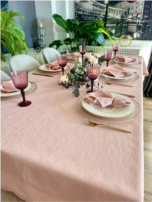 Decamor Home Keten Dokulu Pudra Pembe Masa Örtüsü(Peçete Dahil Değil)