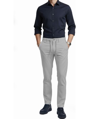 Deepsea Erkek Gri Esnek Kumaş Slim Fit Beli Lastikli Günlük Spor Pantolon 2601070