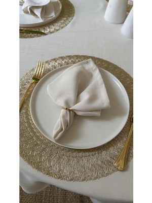 Decamor Home 6 Adet Keten Dokulu Ekru Kumaş Peçete