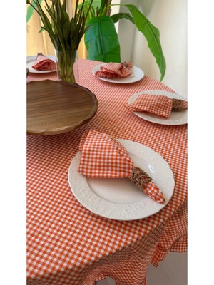 Decamor Home 6 Ad Thin Keten Kumaş Turuncu Pötikareli Peçete