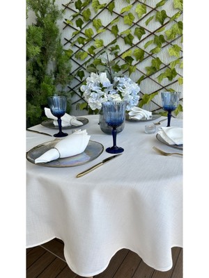 Decamor Home Keten Dokulu Beyaz Yuvarlak Masa Örtüsü (Peçete Dahil Değil )