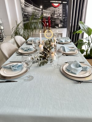 Decamor Home Keten Dokulu Mint Yeşili Masa Örtüsü (Peçete Dahil Değil )