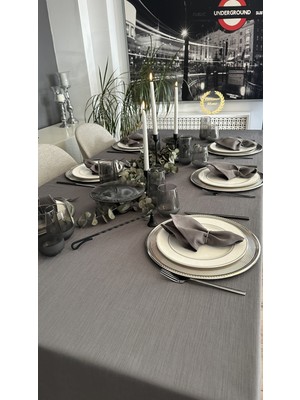 Decamor Home Keten Dokuku Füme Gri Masa Örtüsü (Peçete Dahil Değil )
