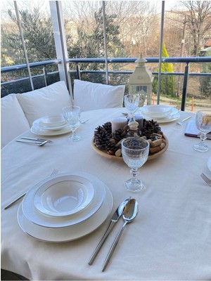 Decamor Home Kadife Dokulu Dertsiz Leke Tutmaz Ekru Yuvarlak Masa Örtüsü