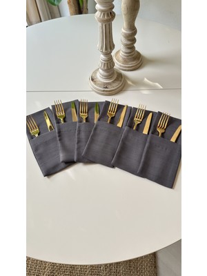 Decamor Home 6 Ad Keten Dokulu Füme Gri Kaşıklık 10 x 24 cm