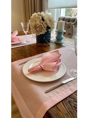 Decamor Home Keten Dokulu Şeker Pembe Peçete Kumaş Peçete 6 Ad