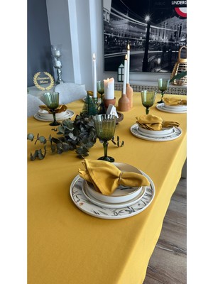 Decamor Home Pamuklu Leke Tutmaz Kumaş Hardal Sarı Masa Örtüsü (Peçete Dahil Değil)