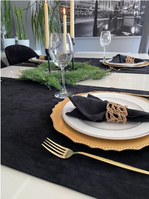 Decamor Home Kadife Dokulu Siyah Runner