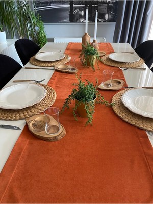 Decamor Home Kadife Dokulu Kiremit Tarçın Uzun Runner