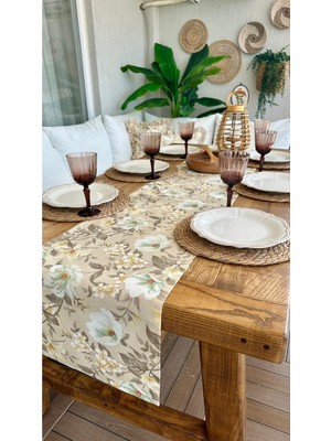 Decamor Home Leke Tutmaz Manolya Çiçek Desen Bej Runner