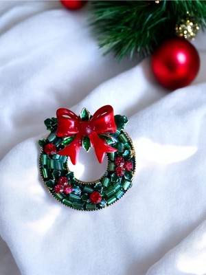 Vola Collection Yılbaşı Noel Çelenk Boncuklu Broş Yaka Iğnesi