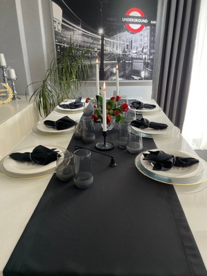 Decamor Home Thick Linen Siyah Dertsiz Uzun Runner (Peçete Dahil Değil)