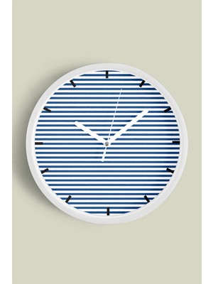 JHAAR Çizgili Modern Tasarım Duvar Saati - 25CM - Önü Camlı Beyaz Kasa - Sessiz Mekanizma
