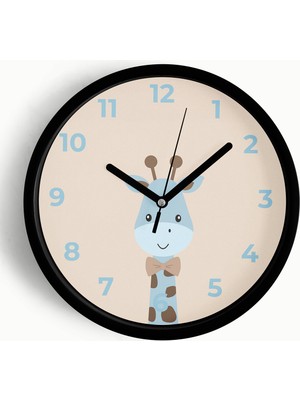 JHAAR Sevimli Zürafa Çocuk Odası Duvar Saati - 25cm - Önü Camlı Siyah Kasa