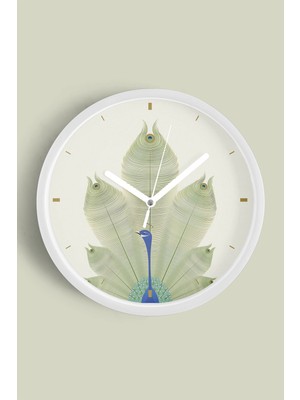 JHAAR Zarif Tavus Kuşu Tasarım Modern Duvar Saati̇ - 25cm - Önü Camlı Beyaz Kasa
