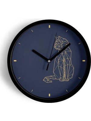 JHAAR Geometrik Kedi Desenli Modern Duvar Saati - Büyük XL 42 cm - Siyah Kasa - Camlı Sessiz