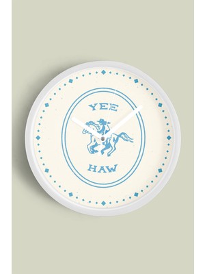 JHAAR Soyut At Kovboy Temalı Modern Duvar Saati - 25cm - Önü Camlı Beyaz Kasa