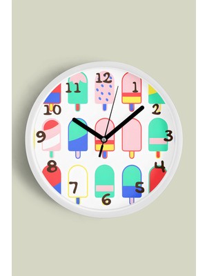 JHAAR Dondurmalı Modern Tasarım Çocuk Odası Duvar Saati - 25CM - Önü Camlı Beyaz Kasa - Sessiz Mekanizma