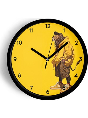 JHAAR Cool Aslan Tasarım Modern Duvar Saati - 25CM - Önü Camlı Siyah Kasa - Sessiz Mekanizma