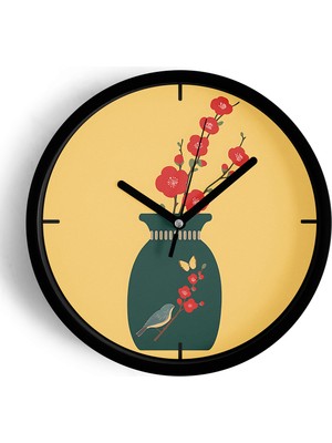 JHAAR Çiçek Açan Zaman Modern Tasarım Duvar Saati - 25cm - Önü Camlı Siyah Kasa