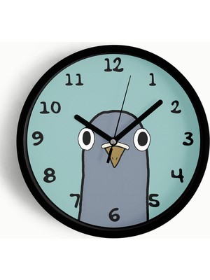JHAAR Şaşkın Güvercin Çocuk Odası Duvar Saati - 25cm - Önü Camlı Siyah Kasa