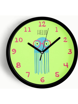 JHAAR Deniz Anası Çocuk Odası Duvar Saati - 25CM - Önü Camlı Siyah Kasa - Sessiz Mekanizma