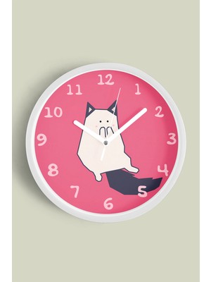 JHAAR Sevimli Kedi Çocuk Odası Modern Duvar Saati - 25cm - Önü Camlı Beyaz Kasa