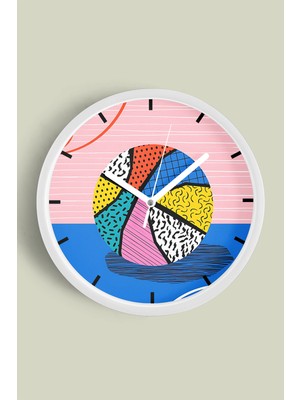 JHAAR Soyut Renkli Basketbol Topu Tasarım Modern Duvar Saati - 25cm - Önü Camlı Beyaz Kasa