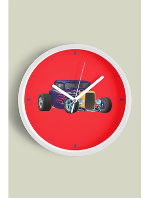 JHAAR Klasik Araba Modern Duvar Saati - 25CM - Önü Camlı Beyaz Kasa - Sessiz Mekanizma