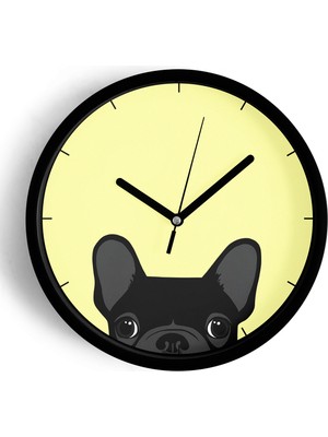 JHAAR Fransız Bulldog Köpek Tasarım Modern Duvar Saati - Salon, Çocuk Odası, Genç Odası - 42cm - Önü Camlı Siyah Kasa