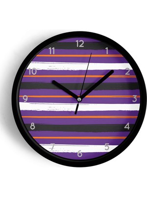 JHAAR Renkli Çizgili Modern Duvar Saati - Büyük XL 42 cm - Siyah Kasa - Camlı Sessiz