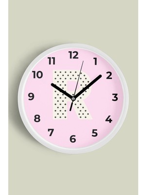 JHAAR R Harfi Kız Odası Duvar Saati - 25CM - Önü Camlı Beyaz Kasa - Sessiz Mekanizma