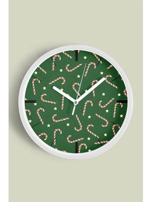 JHAAR Soyut Noel Şekeri Yılbaşı Tasarım Modern Duvar Saati - 25CM - Önü Camlı Beyaz Kasa