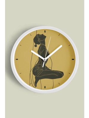 JHAAR Minimalist Çizgi Sanatı Kadın Figürü Modern Duvar Saati - 25cm - Önü Camlı Beyaz Kasa