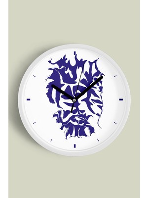 JHAAR Soyut Yüz Silüeti Mavi Sanat Tasarımı Modern Duvar Saati - 25cm - Önü Camlı Beyaz Kasa
