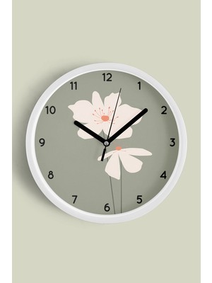 JHAAR Soyut Çiçek Modern Duvar Saati - 25cm - Önü Camlı Beyaz Kasa
