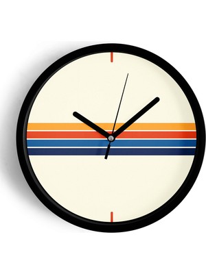JHAAR Retro Renkli Şeritler Modern Duvar Saati - Büyük XL 42 cm - Siyah Kasa - Camlı Sessiz