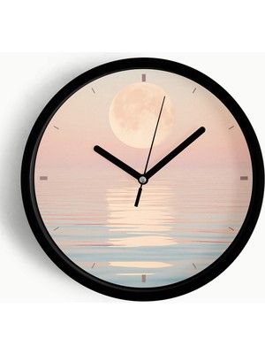 JHAAR Dolunay Deniz Yansıması Modern Duvar Saati - Büyük XL 42 cm - Siyah Kasa - Camlı Sessiz